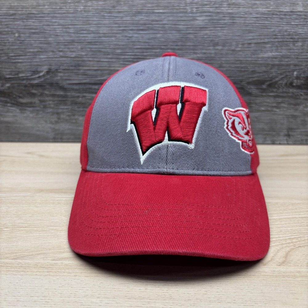 Wisconsin Badgers Hat Cap Strap Back Mens Red Gray NCAA College Two Tone Bucky